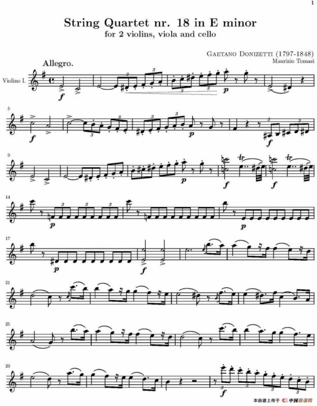 String Quartet nr.18 in E minor（E小调弦乐四重奏）（第一小提琴分谱）
