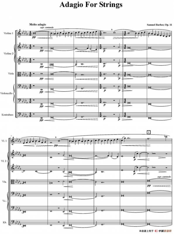 Adagio For Strings 弦乐柔板（五重奏）
