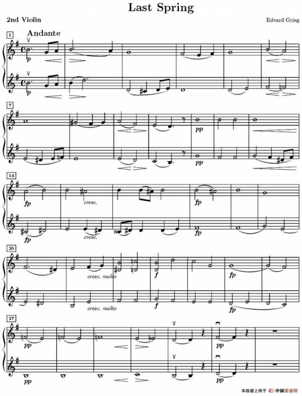 Last spring（逝去的春天、第二小提琴分谱）