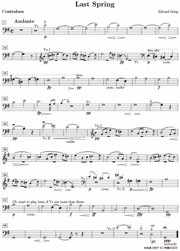 Last spring（逝去的春天、低音大提琴分谱）