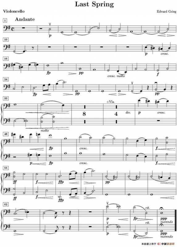 Last spring（逝去的春天、大提琴分谱）