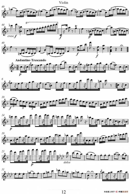 帕格尼尼六首《小提琴和吉他二重奏》 (M.S.110)（小提琴分谱）