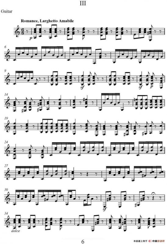 帕格尼尼六首《小提琴和吉他二重奏》 (M.S.110)（吉他分谱）