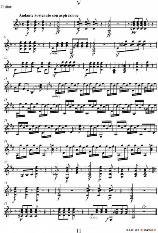 帕格尼尼六首《小提琴和吉他二重奏》 (M.S.110)（吉他分谱）