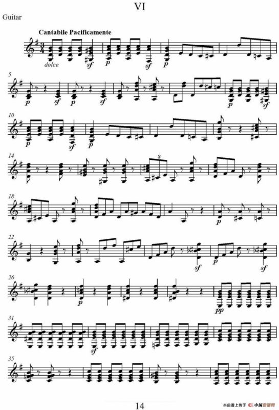 帕格尼尼六首《小提琴和吉他二重奏》 (M.S.110)（吉他分谱）