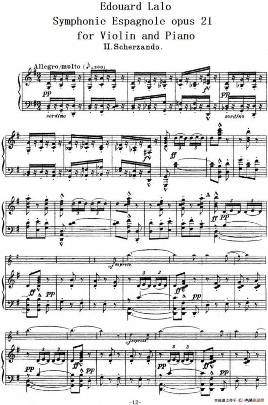 Symphonie Espagnole Op.21，No.2（西班牙交响曲）（小提琴+钢琴伴奏）