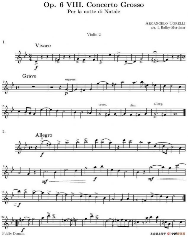 Op.6 VIII. Concerto Grosso（大协奏曲）（四重奏第二小提琴分谱）