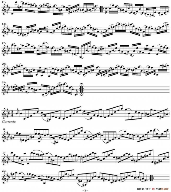 Bach Sonata BWV1002（无伴奏小提琴组曲）