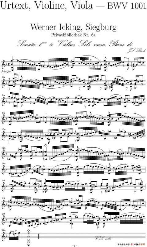 Bach Sonata BWV1001（无伴奏小提琴组曲）