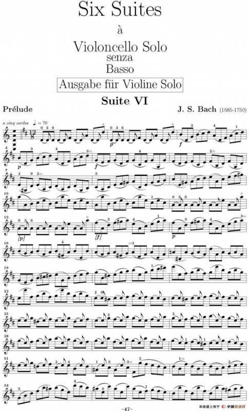 Six Suite Violincello Solo senza Basso（Suite VI）（6首无伴奏大提琴组曲·Ⅵ）