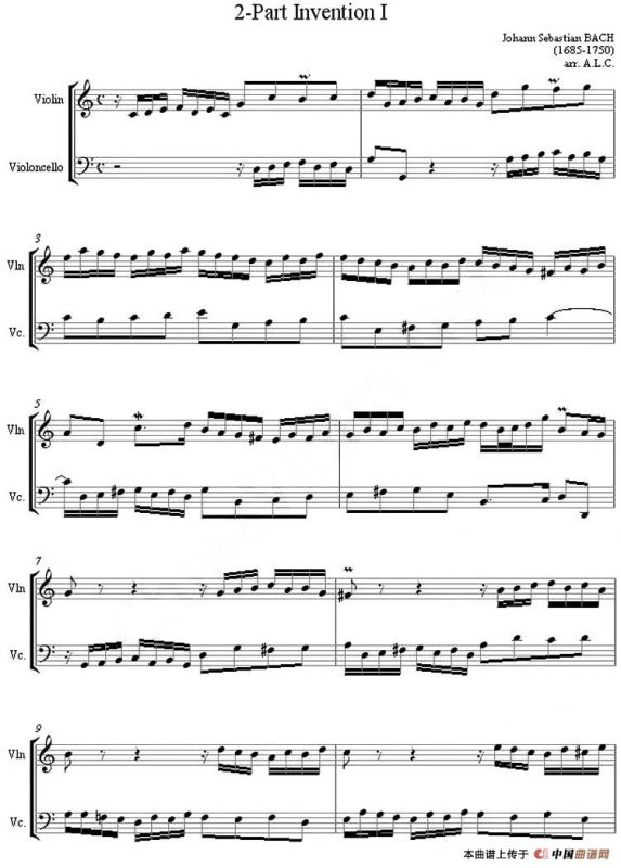 2-Part Invention I（二部创意曲 No.1）（小提琴、大提琴二重奏）