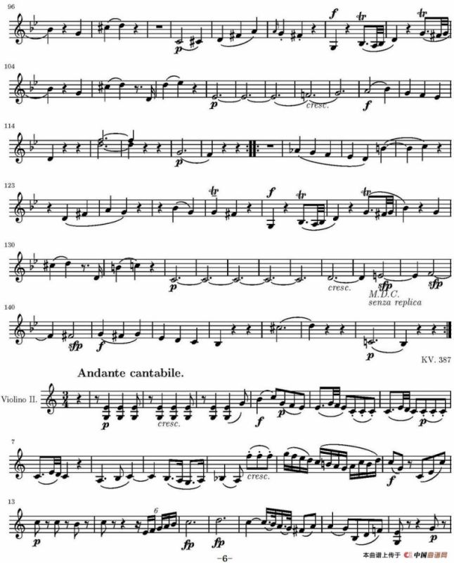String Quartet KV.387（弦乐四重奏第二小提琴分谱）