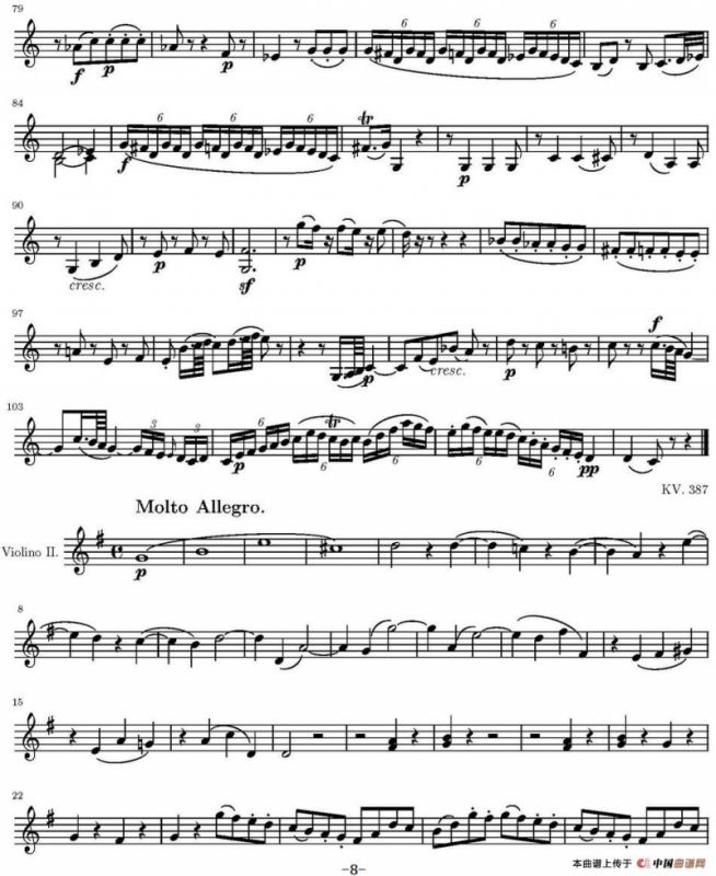 String Quartet KV.387（弦乐四重奏第二小提琴分谱）