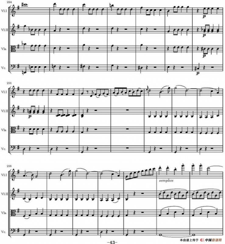 String Quartet KV.387（G大调弦乐四重奏）