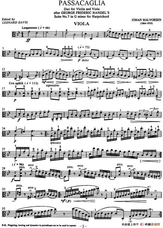 Passacaglia（帕萨卡利亚）（二重奏中提琴分谱）