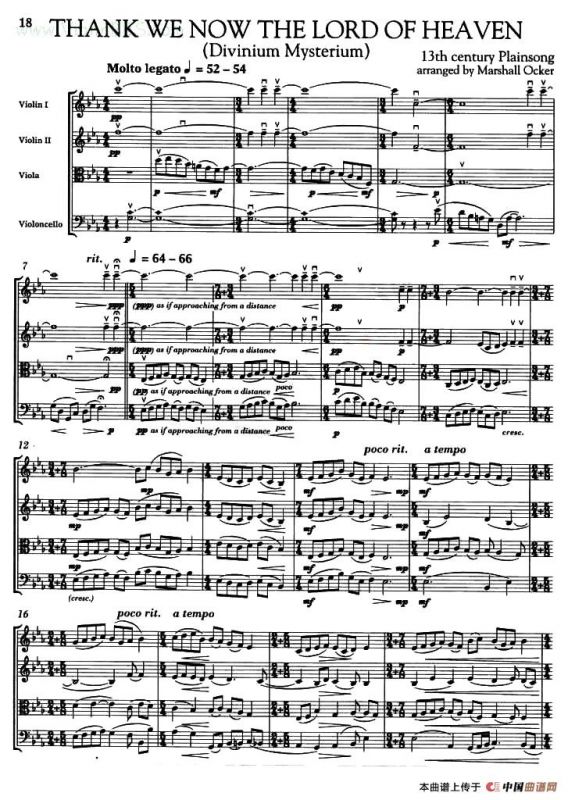 THANK WE NOW THE LORD OF HEAVER（圣诞音乐、弦乐四重奏）