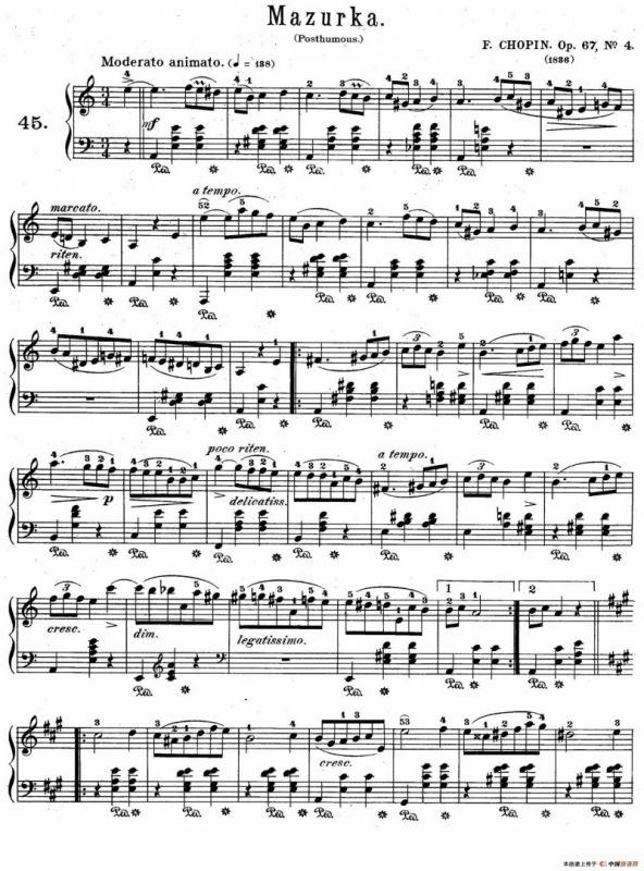 Quatre Mazurkas Op.67 Op.4（4首玛祖卡舞曲·4）
