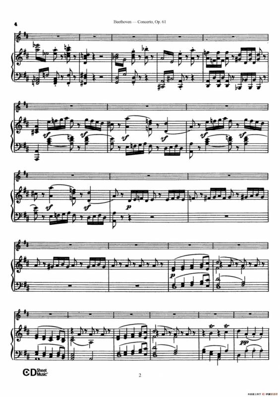 D大调小提琴协奏曲 Op.61（小提琴与钢琴版）