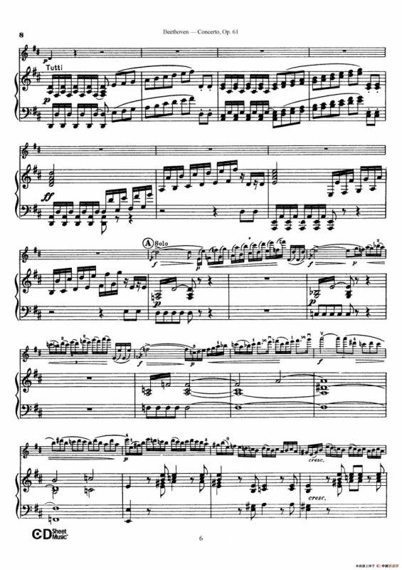 D大调小提琴协奏曲 Op.61（小提琴与钢琴版）