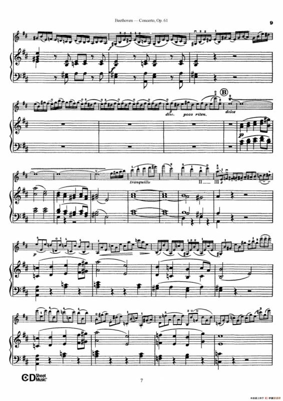 D大调小提琴协奏曲 Op.61（小提琴与钢琴版）