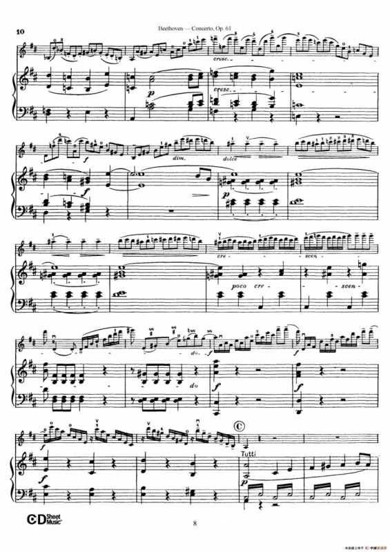 D大调小提琴协奏曲 Op.61（小提琴与钢琴版）