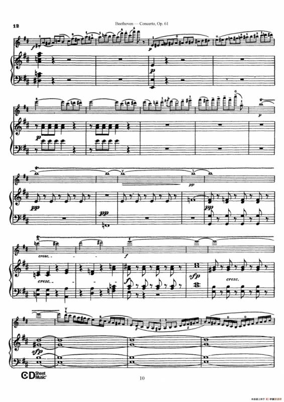 D大调小提琴协奏曲 Op.61（小提琴与钢琴版）