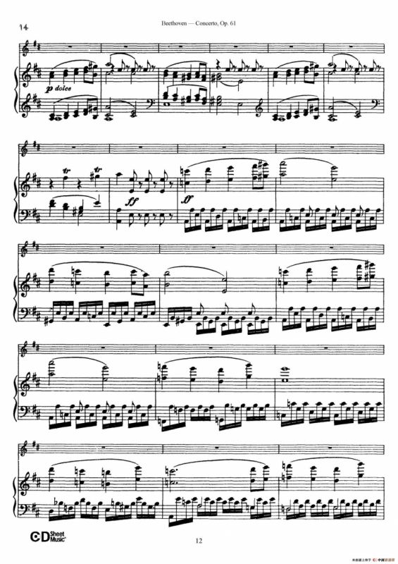 D大调小提琴协奏曲 Op.61（小提琴与钢琴版）