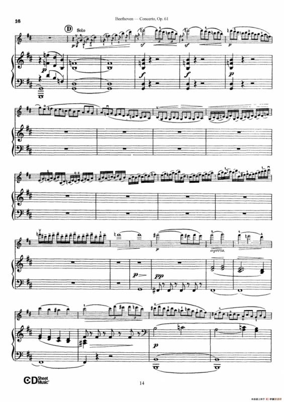 D大调小提琴协奏曲 Op.61（小提琴与钢琴版）