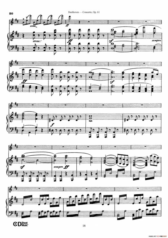 D大调小提琴协奏曲 Op.61（小提琴与钢琴版）