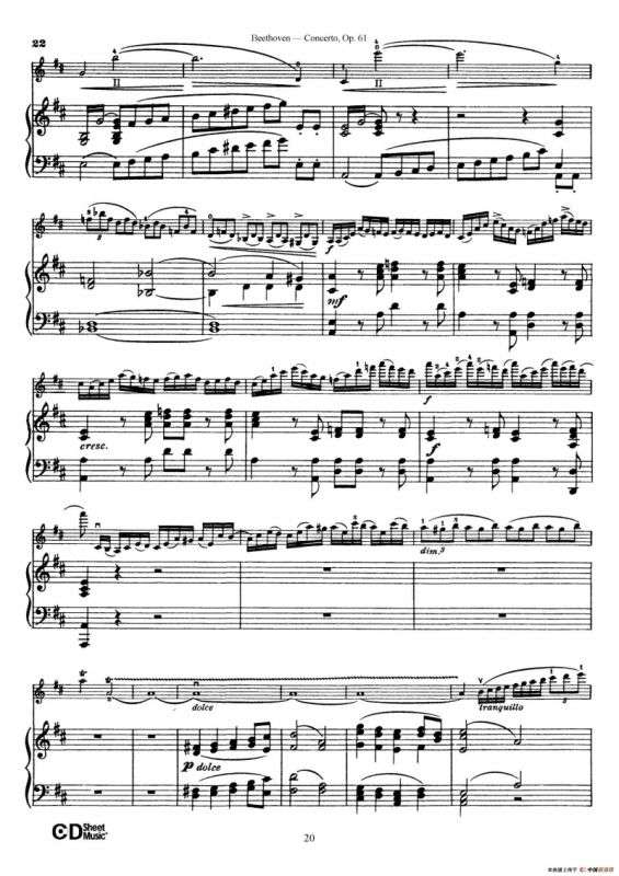 D大调小提琴协奏曲 Op.61（小提琴与钢琴版）