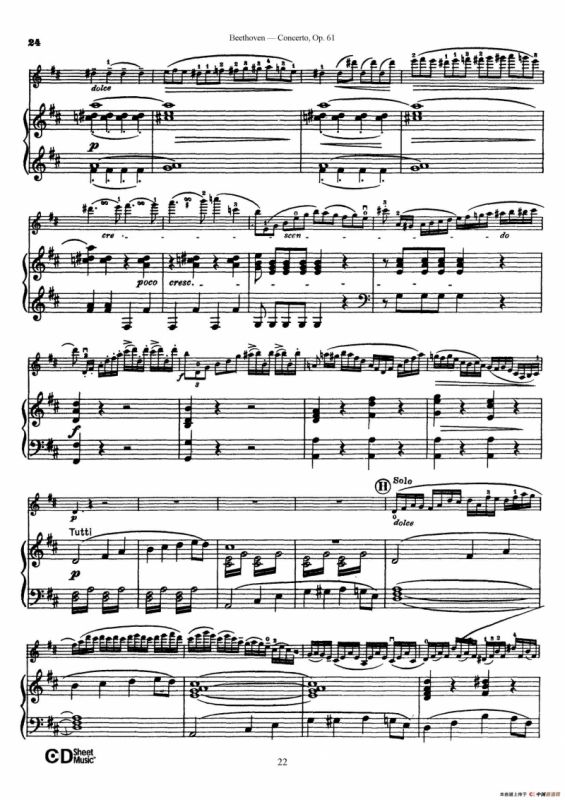 D大调小提琴协奏曲 Op.61（小提琴与钢琴版）