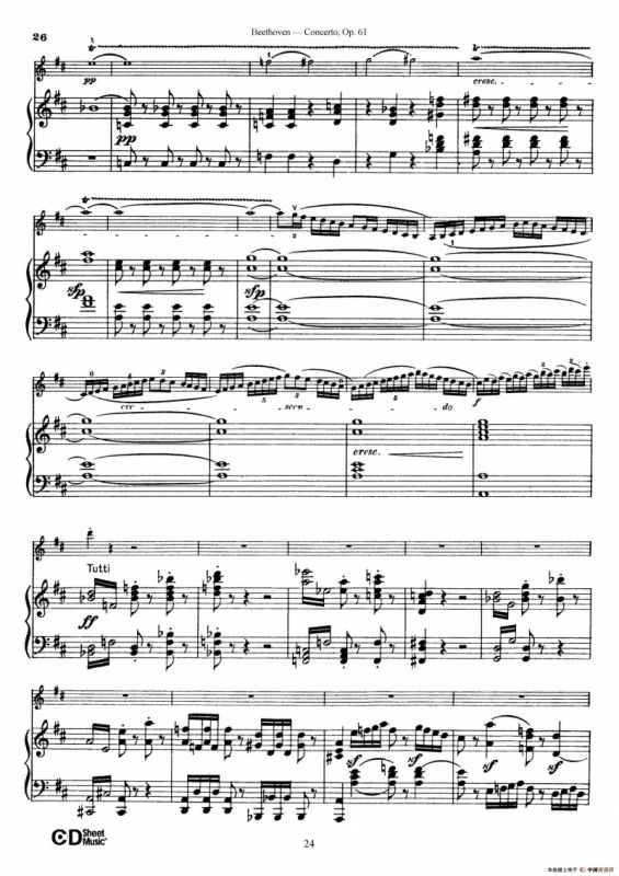 D大调小提琴协奏曲 Op.61（小提琴与钢琴版）