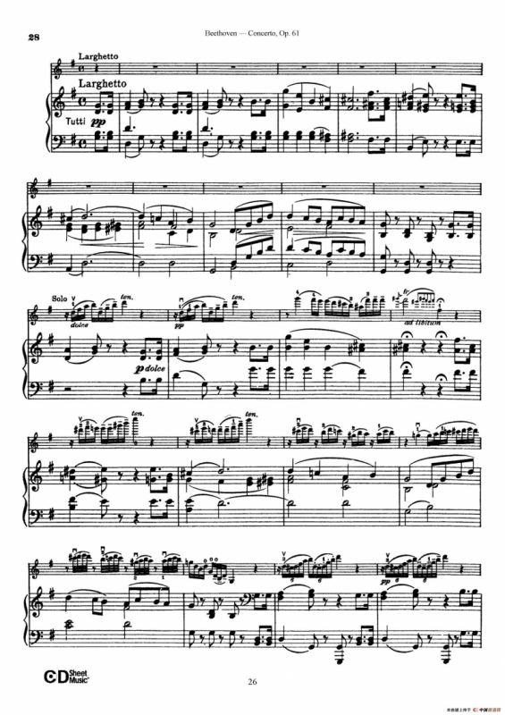 D大调小提琴协奏曲 Op.61（小提琴与钢琴版）