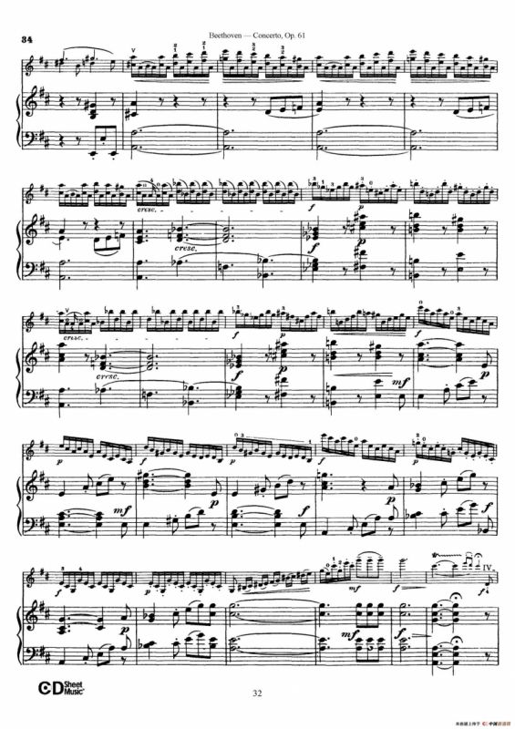 D大调小提琴协奏曲 Op.61（小提琴与钢琴版）