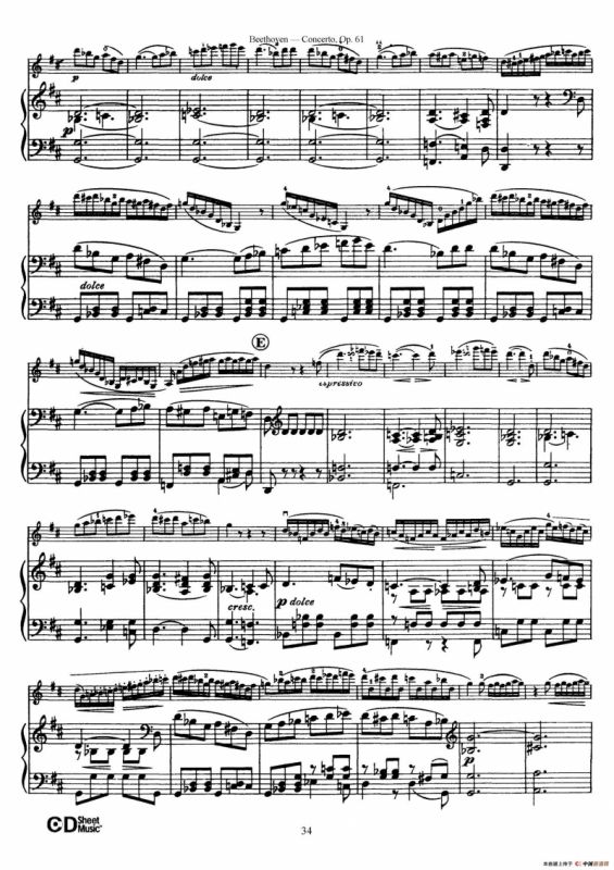 D大调小提琴协奏曲 Op.61（小提琴与钢琴版）