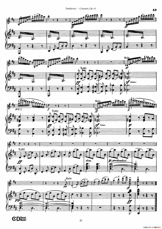 D大调小提琴协奏曲 Op.61（小提琴与钢琴版）