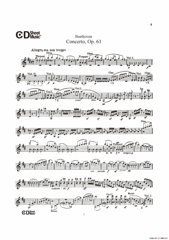 D大调小提琴协奏曲 Op.61（小提琴与钢琴版）