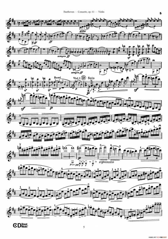 D大调小提琴协奏曲 Op.61（小提琴与钢琴版）