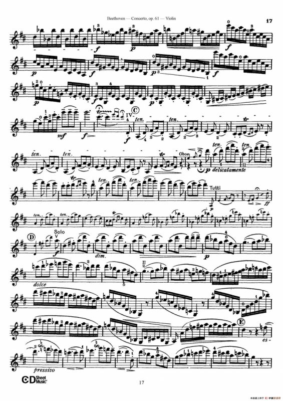 D大调小提琴协奏曲 Op.61（小提琴与钢琴版）