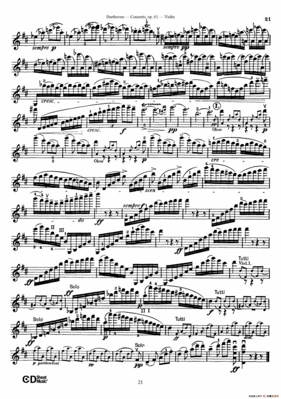 D大调小提琴协奏曲 Op.61（小提琴与钢琴版）