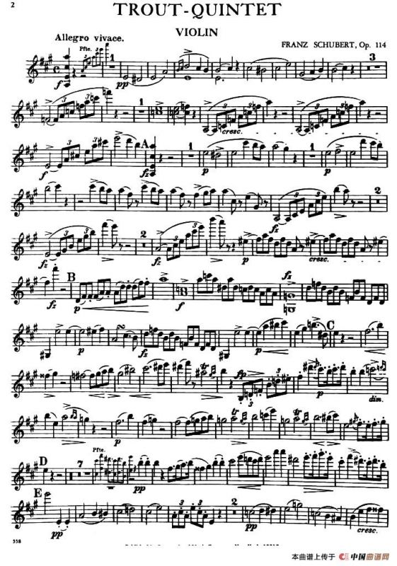 TROUT QUINTET（鳟鱼五重奏）（小提琴分谱）