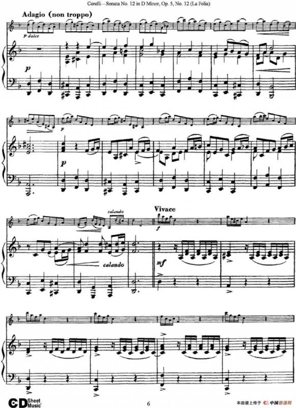 Sonata No.12 in D Minor Op.5 No.12（小提琴+钢琴伴奏）