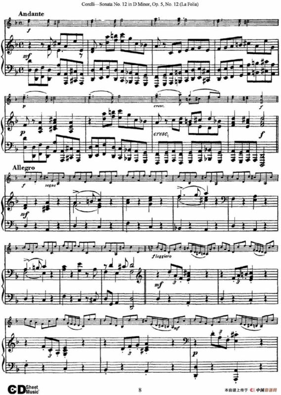 Sonata No.12 in D Minor Op.5 No.12（小提琴+钢琴伴奏）