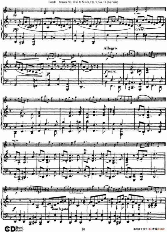 Sonata No.12 in D Minor Op.5 No.12（小提琴+钢琴伴奏）