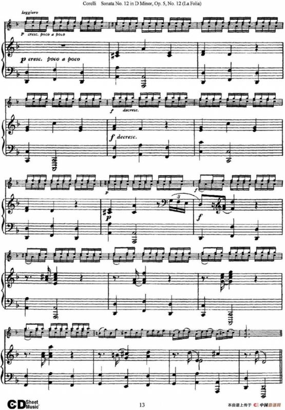 Sonata No.12 in D Minor Op.5 No.12（小提琴+钢琴伴奏）