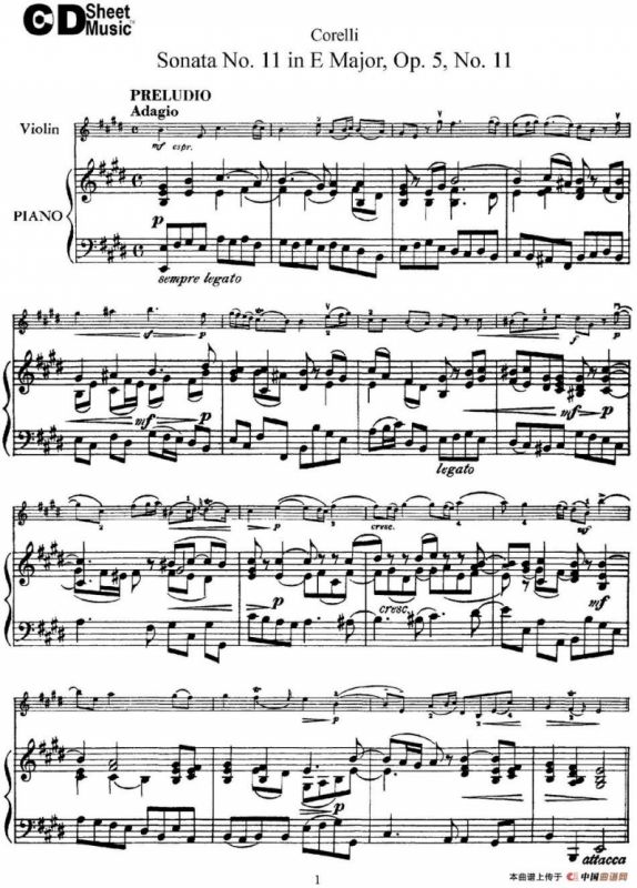 Sonata No.11 in E Major Op.5 No.11（小提琴+钢琴伴奏）