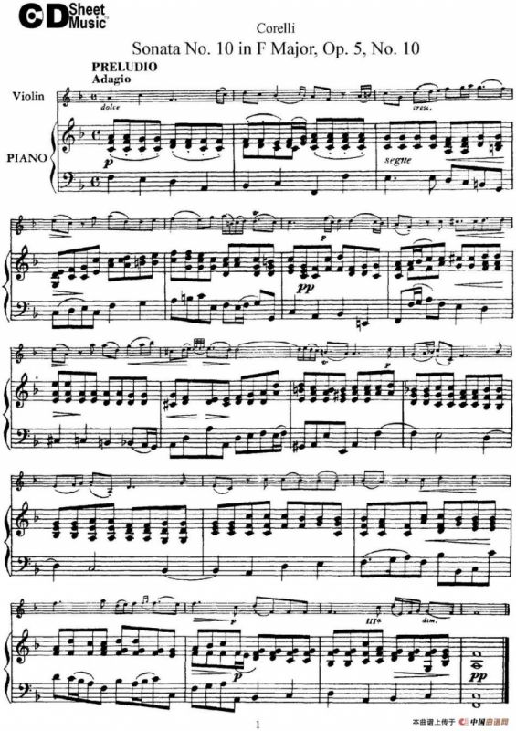 Sonata No.10 in F Major Op.5 No.10（小提琴+钢琴伴奏）