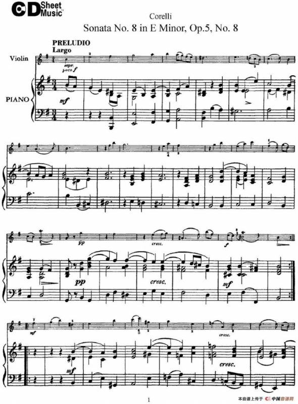 Sonata No.8 in E Minor Op.5 No.8（小提琴+钢琴伴奏）