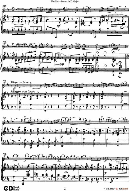 Nardini Violin Sonata in D Major（小提琴+钢琴伴奏）