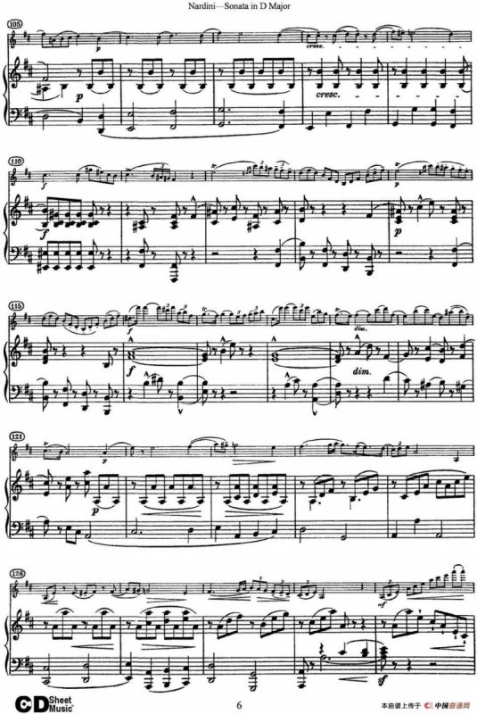 Nardini Violin Sonata in D Major（小提琴+钢琴伴奏）